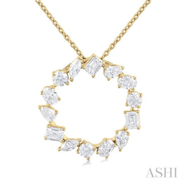 1 Ctw Circle Multi-Cut Diamond Fashion Pendant With Chain in 14K Yellow Gold